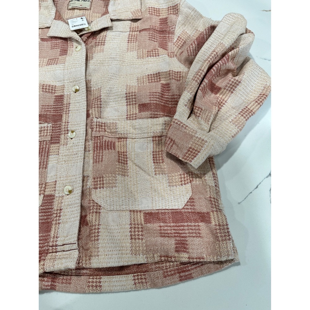 Free People We The Free Berry Combo Plaid Button Front Shacket Jacket XS NEW - Picture 2 of 6